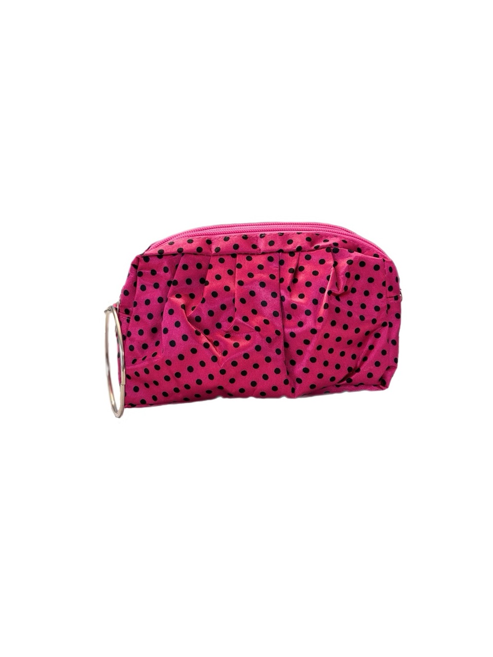 Pink Polka Dot Wristlet Cosmetic Bag Pouch